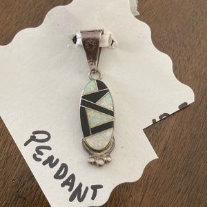 Beautiful Zuni opal and onyx sterling silver pendant signed CE marked sterling
